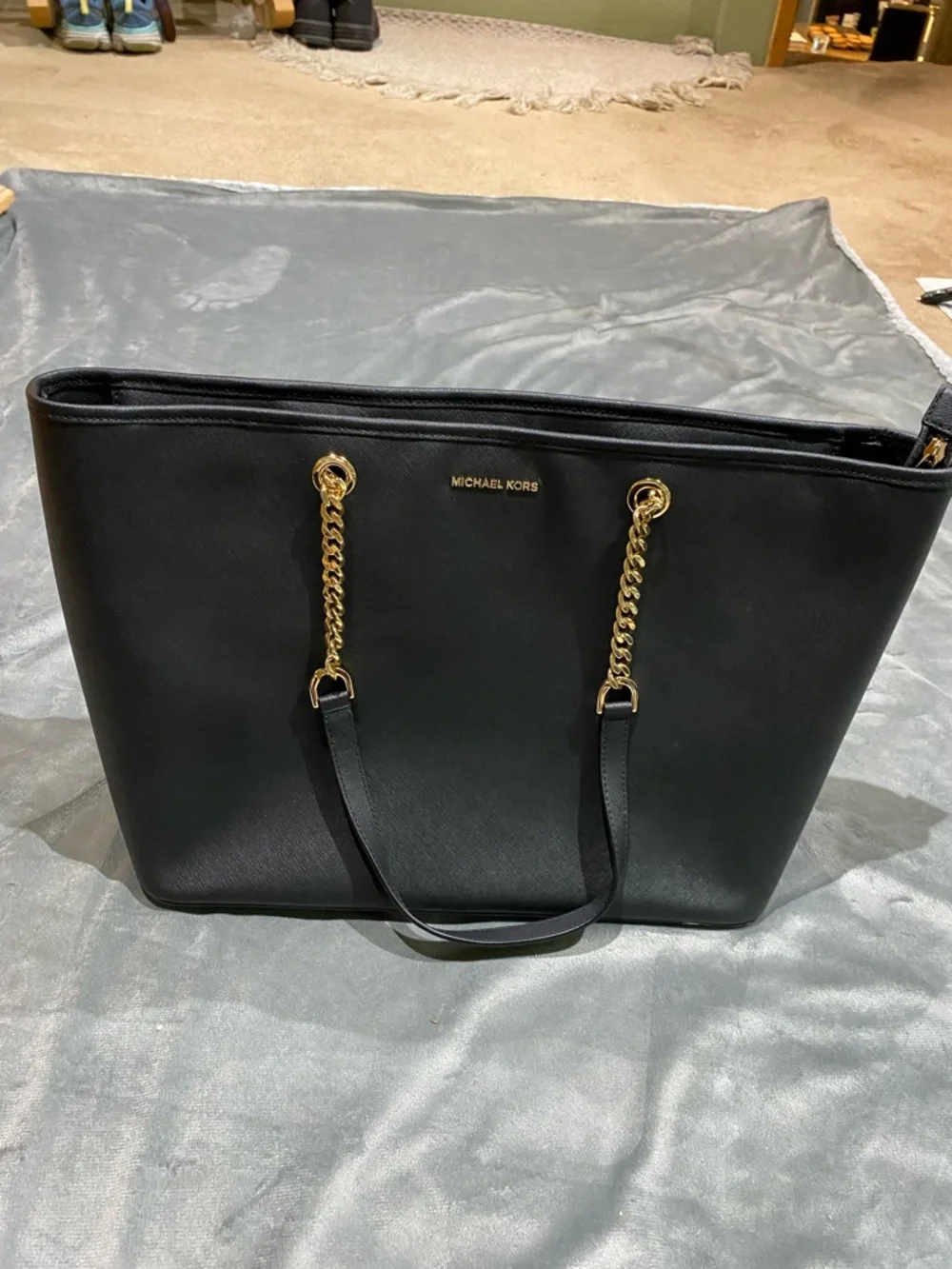 Michael Kors Black Tote with Gold Chain Handles - Picture 8 of 12